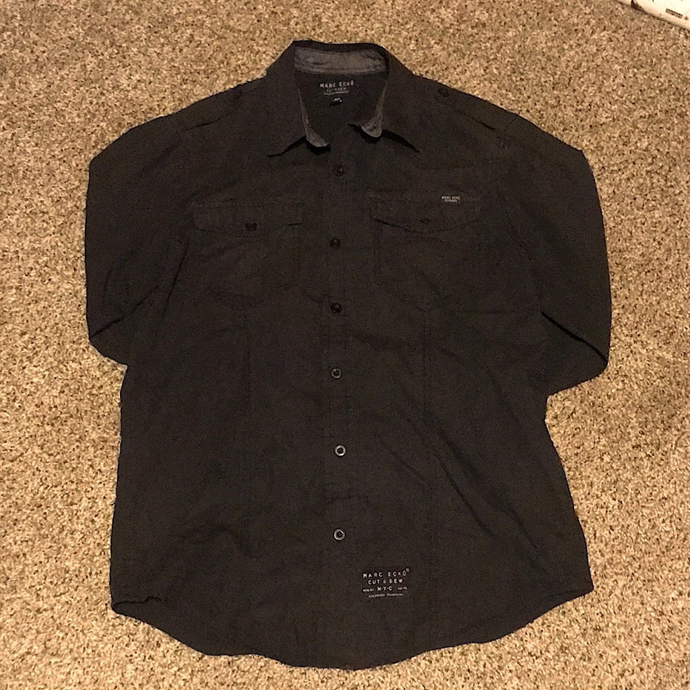 Marc Ecko Mens Small Black Dress Shirt, 60% Cotton 40% Polyester